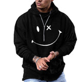 Smiley Face Hoodie Hoodie Men's Sports Loose Smiley Face Floral Print Long Sleeve Pullover