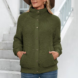 Women Sherpa Jacket Lamb Wool Cardigan Coat Double-Sided Plush Jacket Coat Top