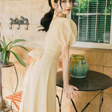 Women Cottagecore Dress Vintage Square Collar Dress