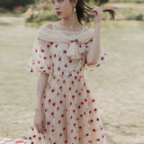 Strawberry Cottagecore Dress  Embroidered Dress Casual Fashionable