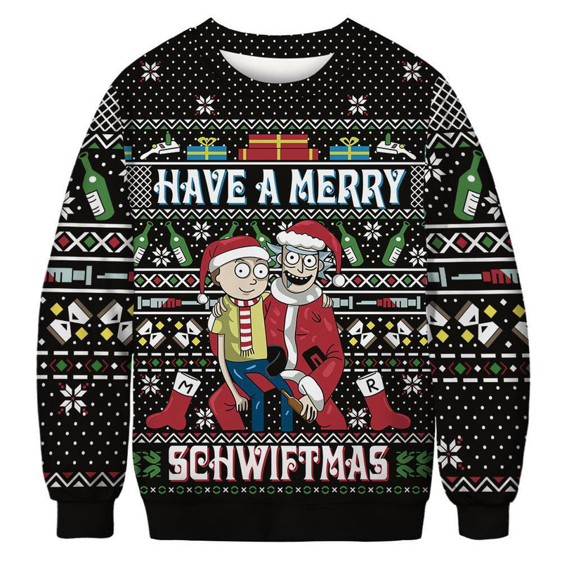 Black Christmas Sweater Christmas round Neck Spring and Autumn Warm Hoodie Casual