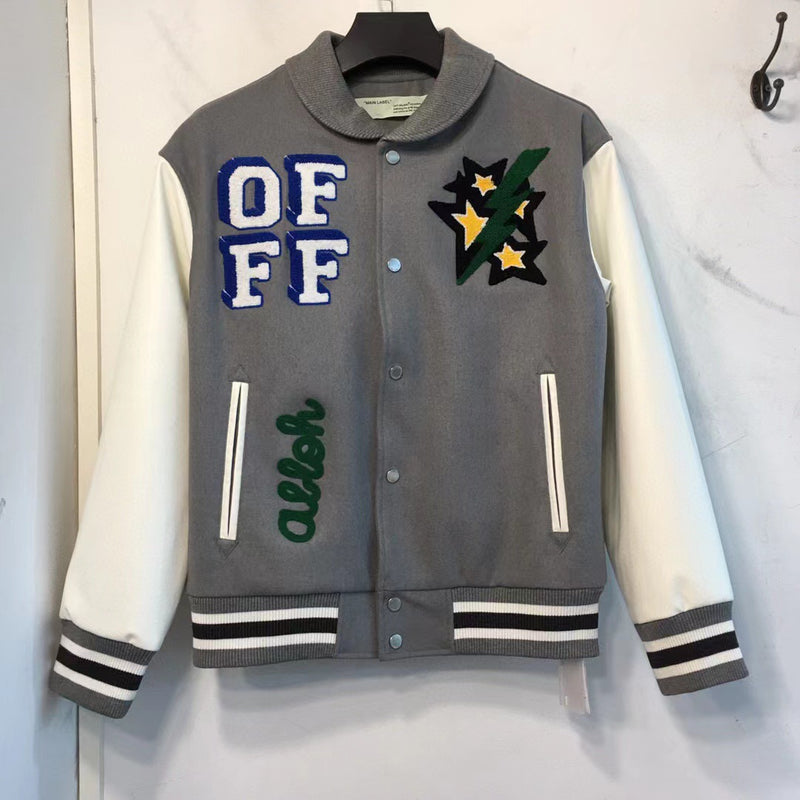 Off White Winter Coat Off Magician Arrow Pattern Woolen Baseball Uniform