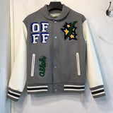 Off White Winter Coat Off Magician Arrow Pattern Woolen Baseball Uniform