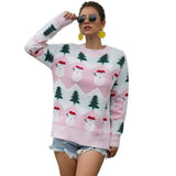 Ugly Christmas Sweater Snowman Christmas Tree Knitwear Loose Long Sleeve Pullover Crew Neck Sweater Women