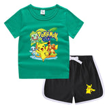 Children Pokemon Pikachu Tshirts & Shorts Casual Sports Sweat-Absorbent Suit Neutral