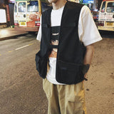 Men Utility Vest Work Zipper Tactical Work Vest Slim Pocket Jacket Spring and Summer Retro Tooling Style Men