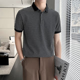 Men Polo Shirts Striped Lapel T-shirt