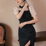 Women Cottagecore Dress Vintage High Waist Midi Dress