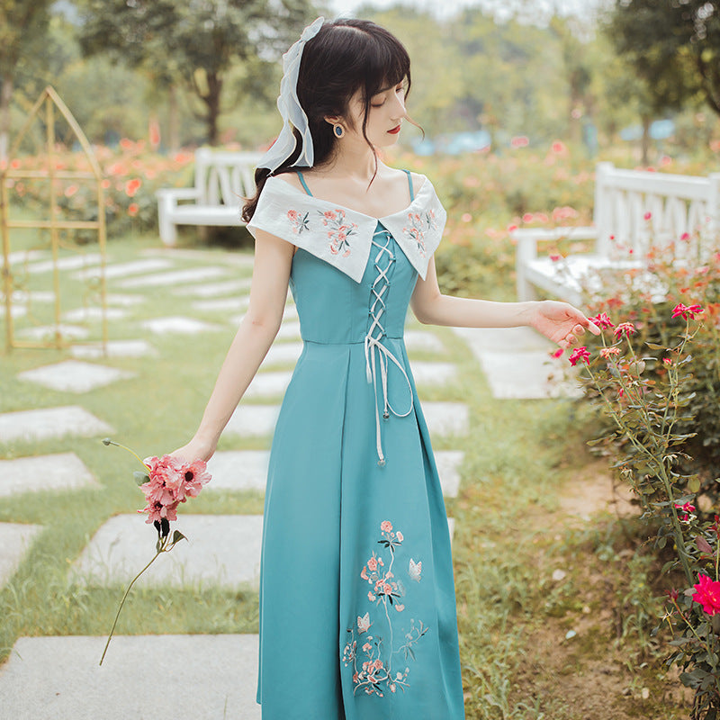 Women Cottagecore Dress Summer Suspender Dress