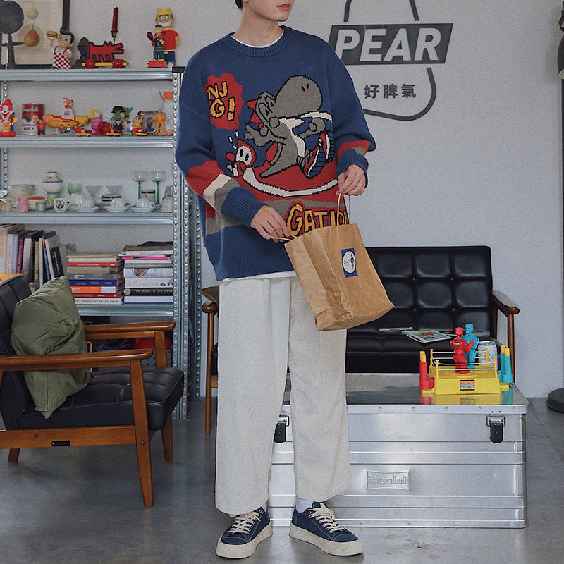 Dinosaur Sweaters Dinosaur Printed Sweater round Neck Sweater