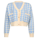 Preppy Aesthetic Outfits Plaid Knitted Coat Women's V-neck Knitted Sweater Women's Casual Coat