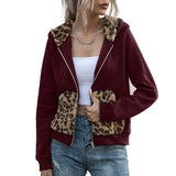 Women Sherpa Jacket Double-Sided Velvet Leopard Print Patchwork Hoodie Women's Plush Top Short Coat