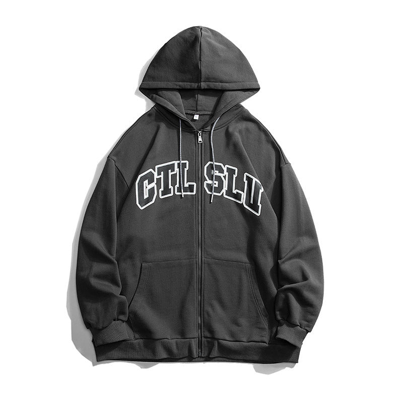 Slogan Graphic Hoodie Sports Couple's Shirts Student Loose Cardigan Sweater Top