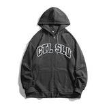 Slogan Graphic Hoodie Sports Couple's Shirts Student Loose Cardigan Sweater Top