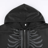 Skeleton Hoodie Autumn Sexy Loose Hooded Zipper Top