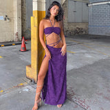 Women Top & Skirt 2 Piece Set Spring/Summer Backless Underwaist Sexy Slit Skirt Suit