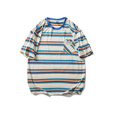 Men's T-shirt Summer Striped Short-Sleeved T-shirt Men's Fashion Brand Loose Street Casual T-shirt Personalized Pocket