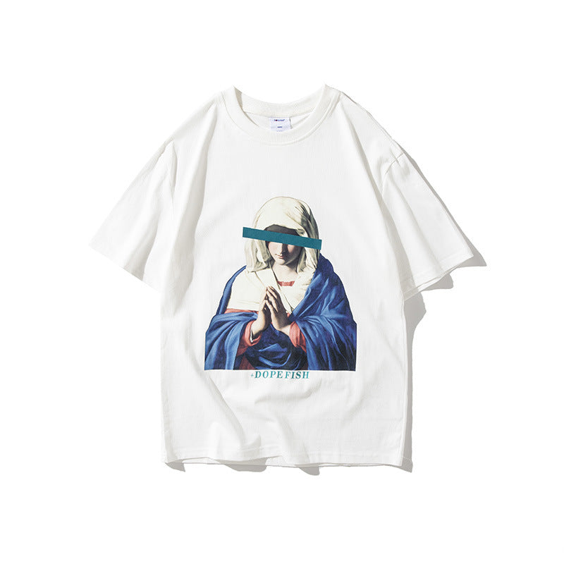 Men's T-shirt Summer T-shirt Artistic Portrait Printing Street Tide Brand round Neck Loose Large Size Short Sleeve T-shirt Men