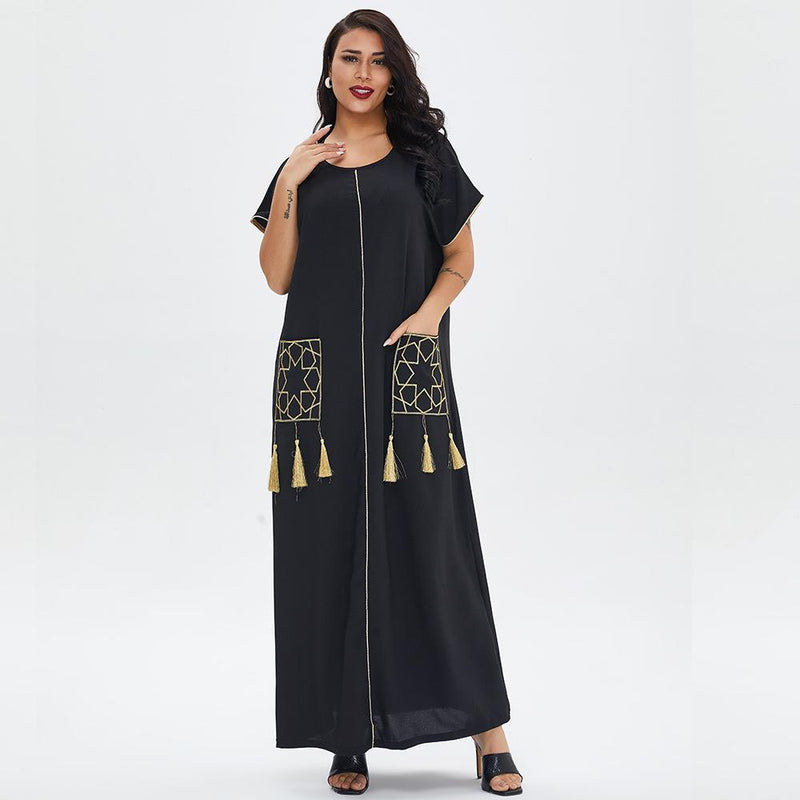 Muslim Women Stylish Kashibo Abaya Muslim Ladies Long Gown Islamic Clothing Jilbab Jalabiya Summer Short Sleeve Maxi Dress