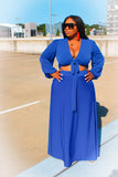 Women Plus Size Maxi Dresses Summer Binding High Waist V-neck Solid Color Long Dress Two-Piece Set