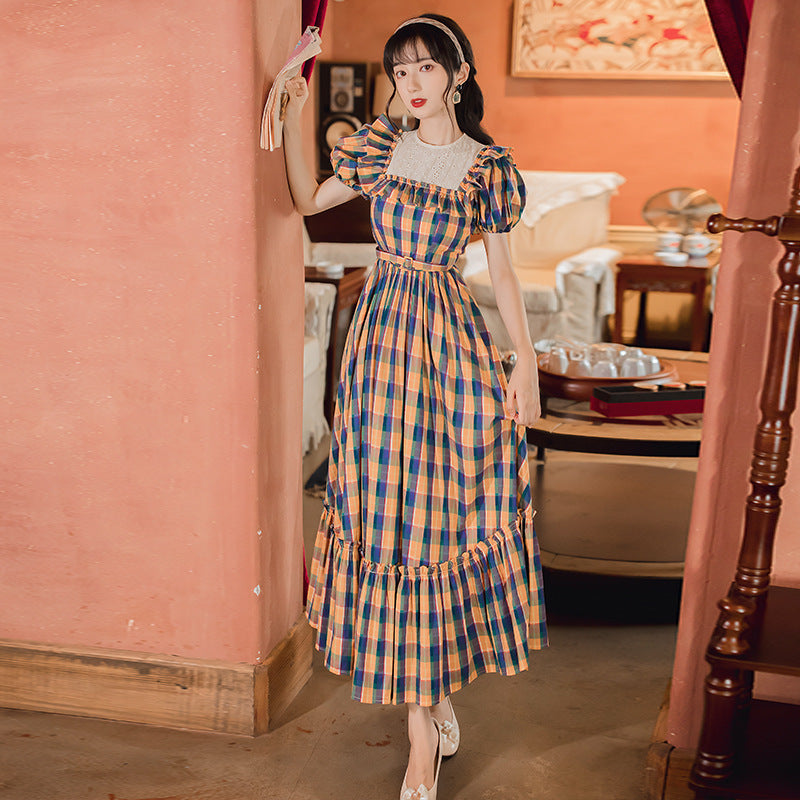 Women Cottagecore Dress Summer Puff Sleeve Dress