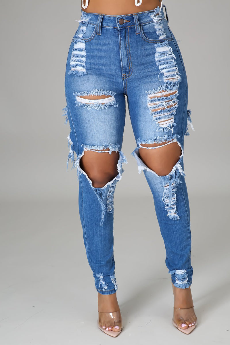 Women Distressed Denim Jeans Ripped Jean Worn Stretch Jeans Skinny Pants Women