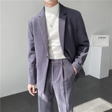 Seersucker Suit Loose Solid Color Casual Suit