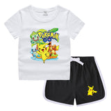 Children Pokemon Pikachu Tshirts & Shorts Casual Sports Sweat-Absorbent Suit Neutral