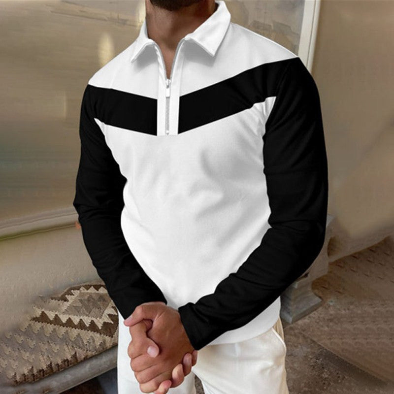 Polo Shirts Fall Men's Long Sleeve Black and White Loose Multicolor Polo Shirt Men