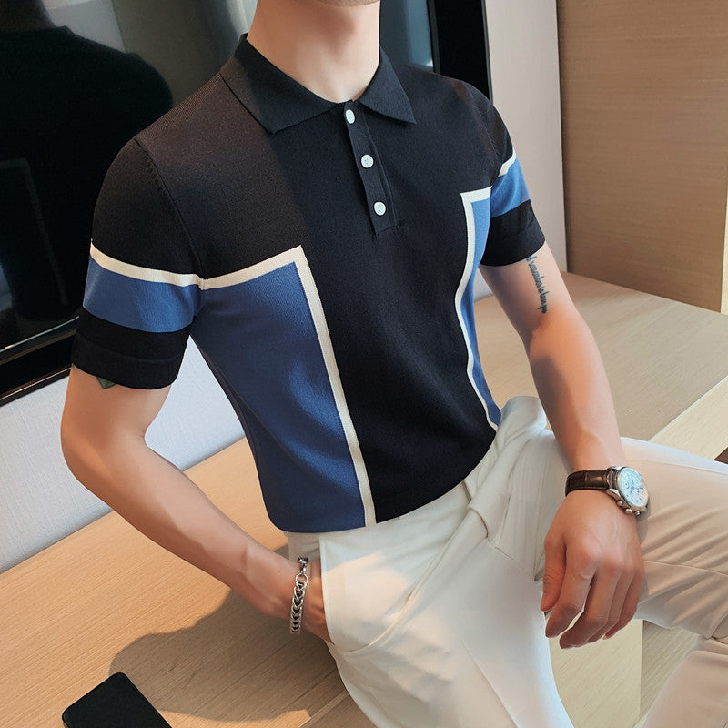 Men Polo Shirts Lapel Knitted Short-Sleeved T-shirt