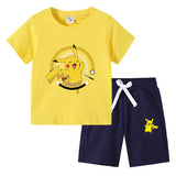 Children Pokemon Pikachu Tshirts & Shor Cotton Short-Sleeved Shorts Two-Piece Set