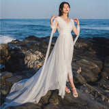 Prom Dresses White Dress Summer Niche Mop Dress Super Long French Light Wedding Dress Seaside Vacation Beach Dress for Women