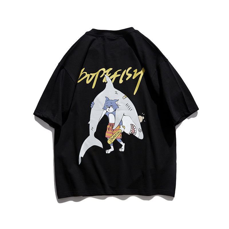 Men's T-shirt Summer Cartoon Animation Printed Short-Sleeved T-shirt Men's Half-Sleeved round Neck Bottoming Shirt Loose