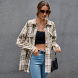 Beth Dutton Outfits Autumn and Winter Plaid Harajuku Cardigan Single-Breasted Long Sleeve Cotton Polo Collar Shirt