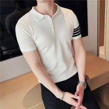 Men Polo Shirts Summer Casual Striped Lapel T-shirt
