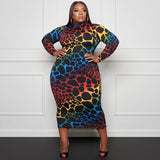 Women Plus Size Midi Dresses Printed Skinny Sheath Mid-Length Dress