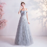 Prom Dresses Bright Silver Gray Bridal Clothes Dinner Annual Meeting Starry Skirt Wedding Dress