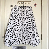 Women Dalmatian Coat Loose Furry Leopard Quilted Hooded Cotton Coat