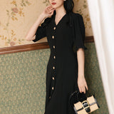 Women's cottagecore Dress Vintage V-neck Puff Sleeve Dress Summer Women's Clothing Black Dress