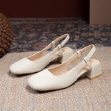 Nude Chunky Heel Vintage Leather Shoes