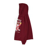 Man Fall Winter Outfis Winter Bear Print Velvet Padded Hooded Sweatshirt Loose Casual Hoodie Coat