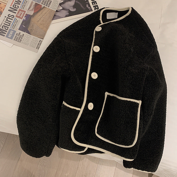 Beth Dutton Outfits Khaki round Neck Lamb Wool Coat Autumn Winter Berber Fleece Top