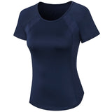 Moisture Wicking Shirts Women Tight Yoga Short Sleeve round Neck T-shirt Patchwork Breathable Quick-Drying Running Workout Clothes