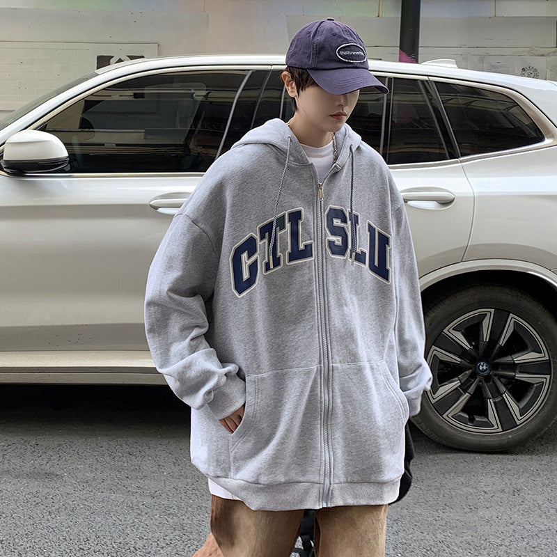 Slogan Graphic Hoodie Zipper Sweater