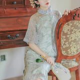Women's cottagecore Dress Mint Rose Cheongsam Summer Floral Dress for Women