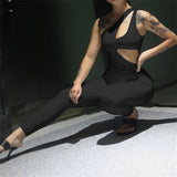 Summer Women's Sexy Cutout One Shoulder High Waist Tight Casual Sports Fitness Jumpsuit