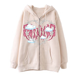 Skeleton Hoodie Winter Fleece Women's Long Sleeve Hoodie Heart-Shaped Clothes Printed Zipper