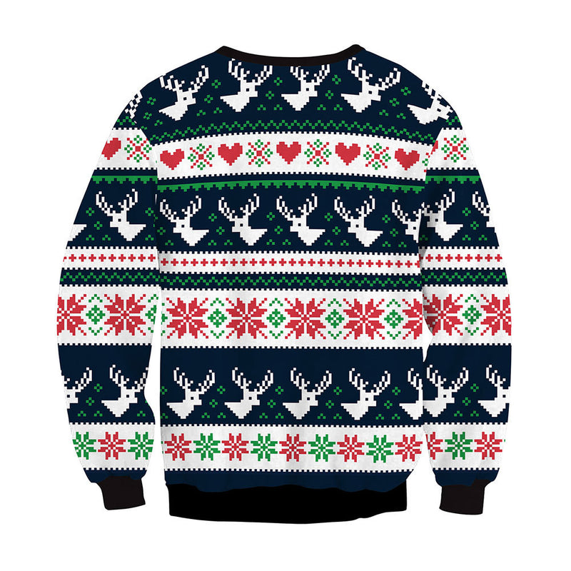 Ugly Christmas Sweater Autumn Deer Print round Neck Long Sleeve Sweater Couple Wear
