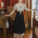 Women cottagecore Dress Summer Retro Square Collar Puff Sleeve Dress