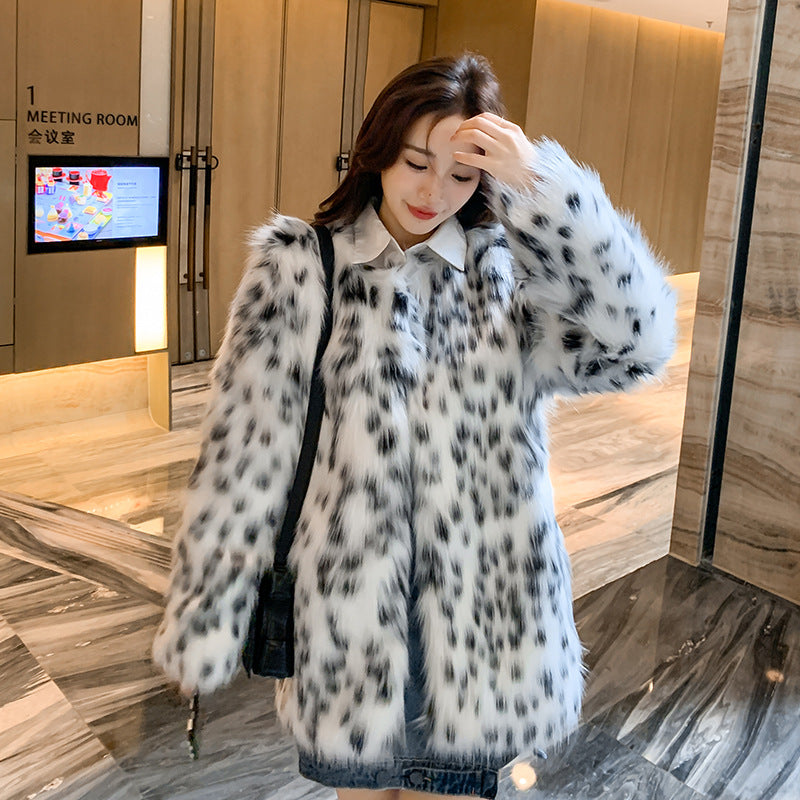 Women Dalmatian Coat Fox Fur Spot Fur Coat Female Winter Thicken Thermal